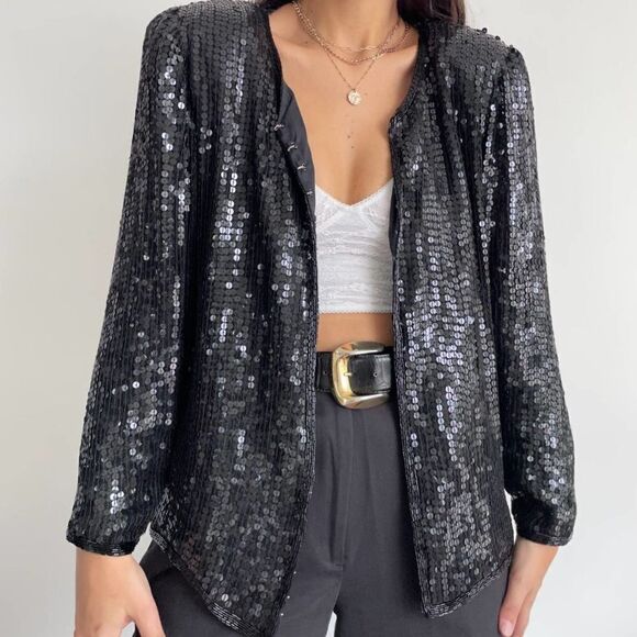 Vintage Stenay 100% silk black sequin jacket size small - Picture 7 of 10